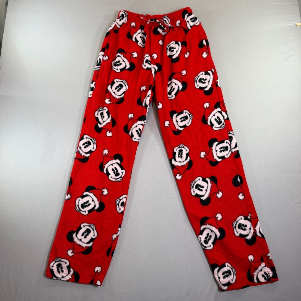 Disney Mickey Mouse Pajama Pants Womens Small Red Fleece Santa Christmas Holiday